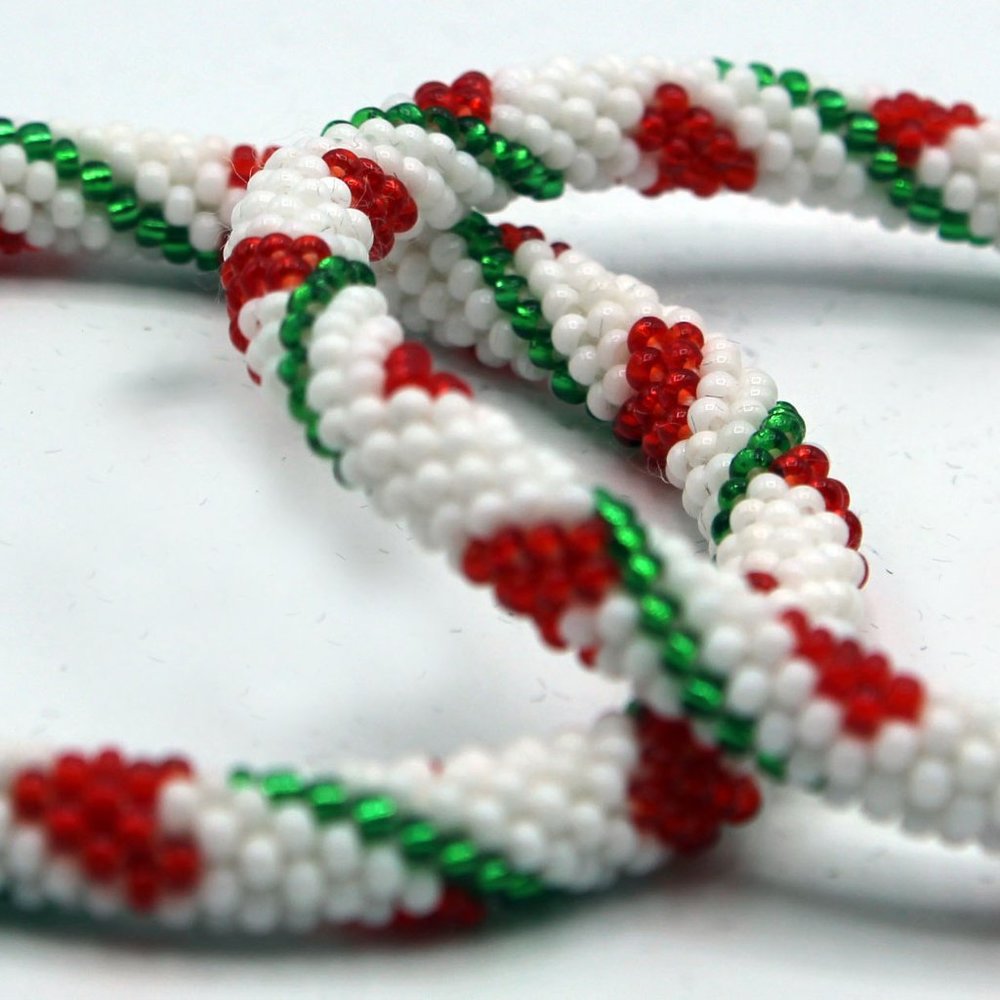 Set of 2 Christmas Color Handmade in Nepal Crochet Glass Bead Roll O Bracelets